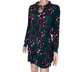 Jack BB Dakota dress BoHo crinkle elastic waist floral olive green floral SZ M